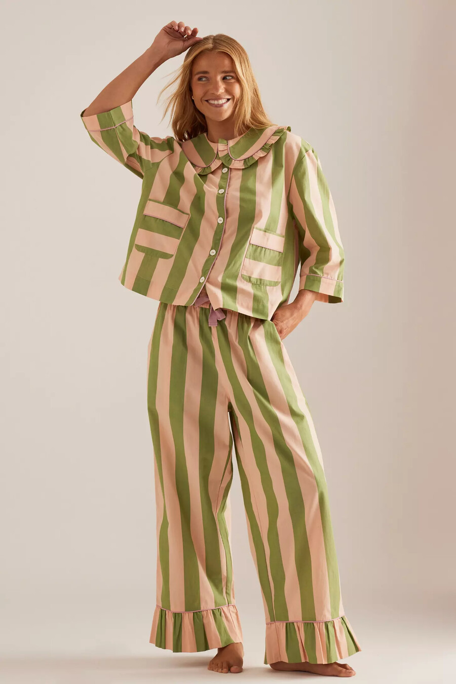 tbco langer baumwoll-streifen-pyjama-set