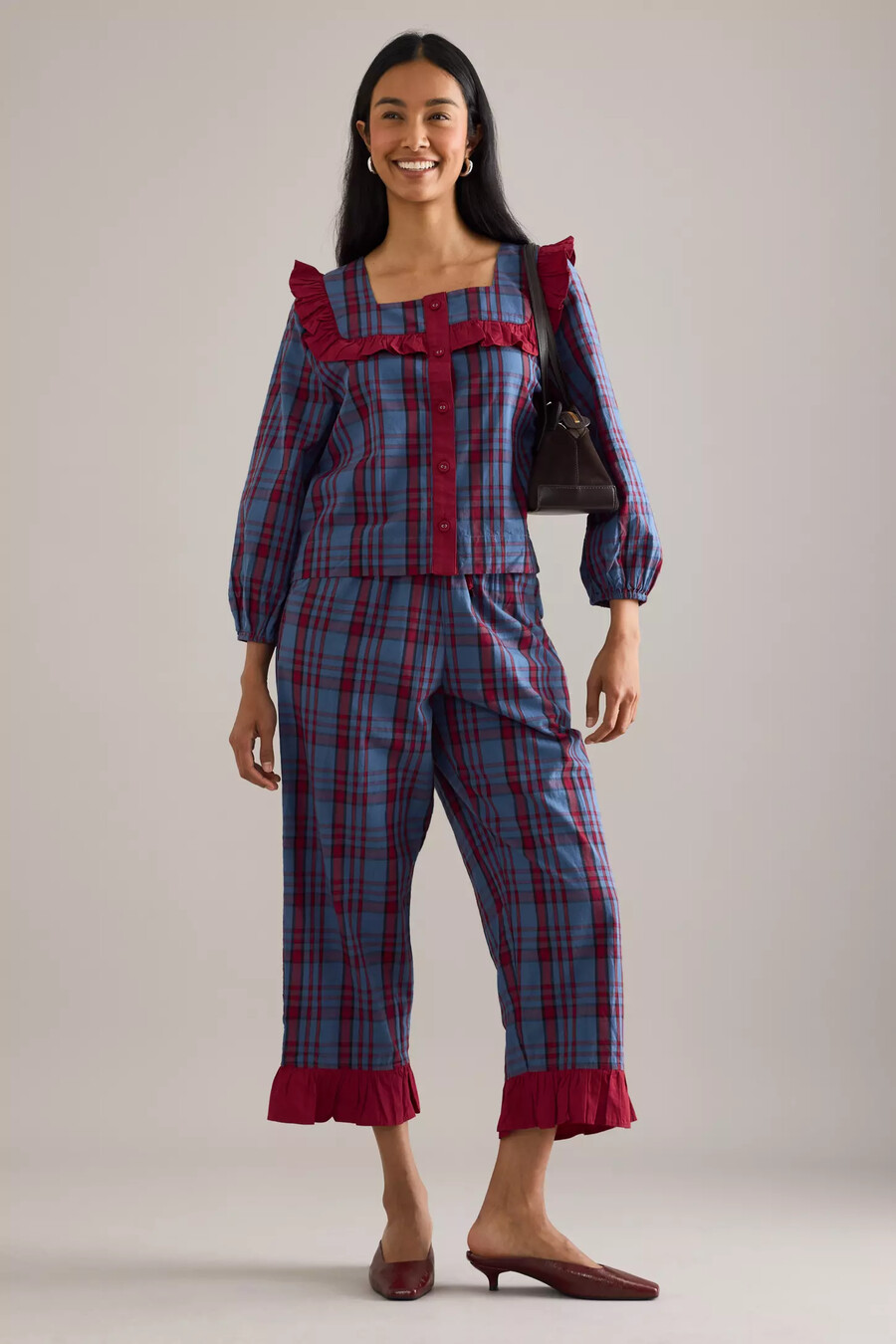tbco tartan rüschen-pyjama-set