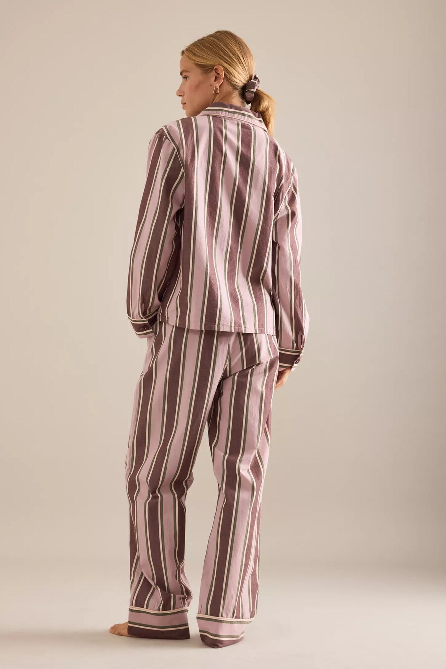 tbco langer rosa gestreifter baumwollpyjama-set