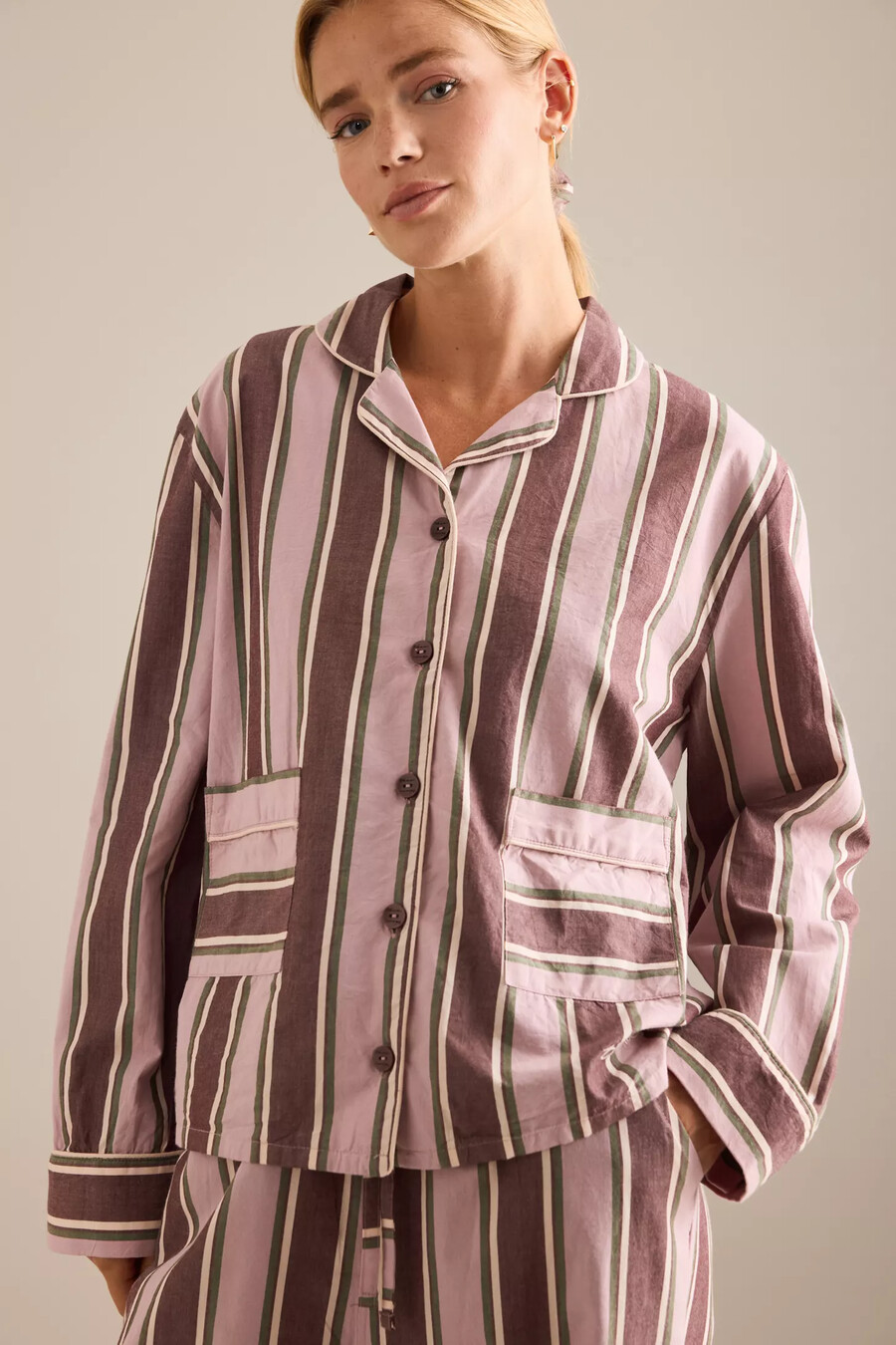 tbco langer rosa gestreifter baumwollpyjama-set