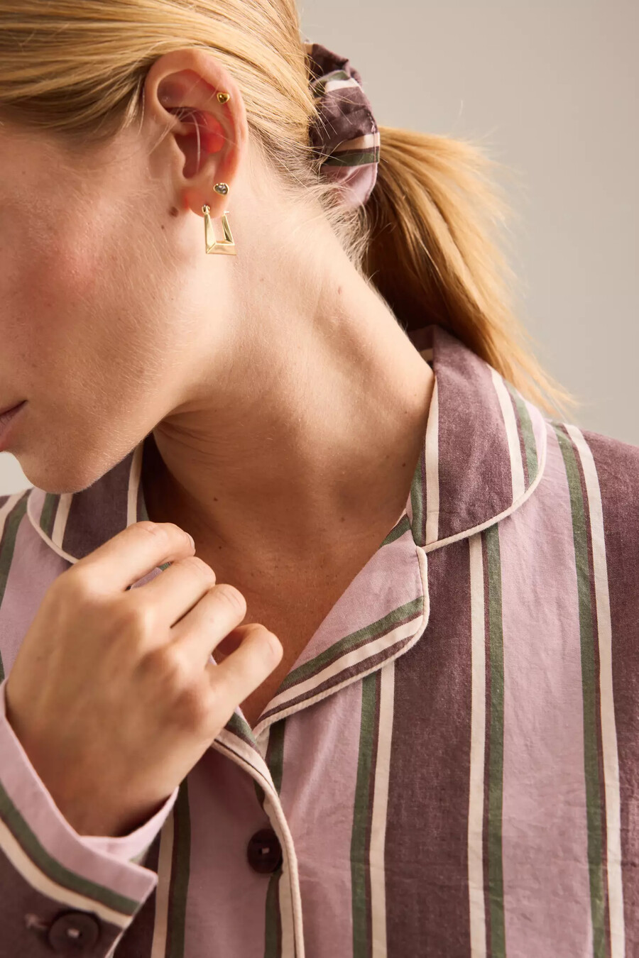 tbco langer rosa gestreifter baumwollpyjama-set