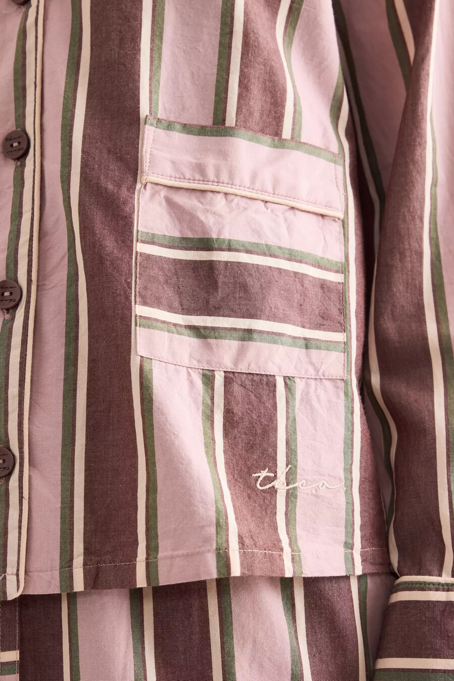 tbco langer rosa gestreifter baumwollpyjama-set