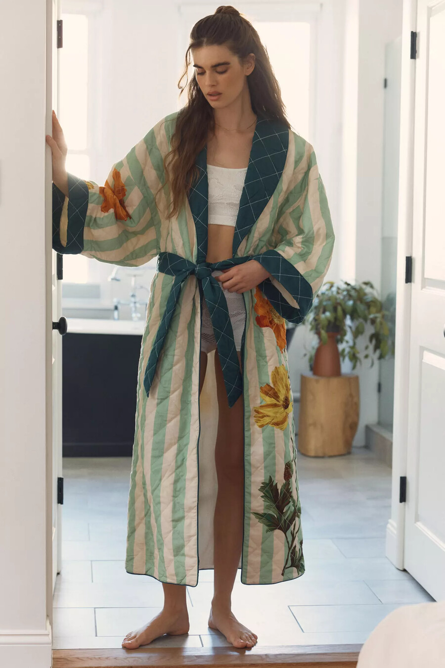 nay bellamy x lyrebird gesteppter flanellbademantel mit print