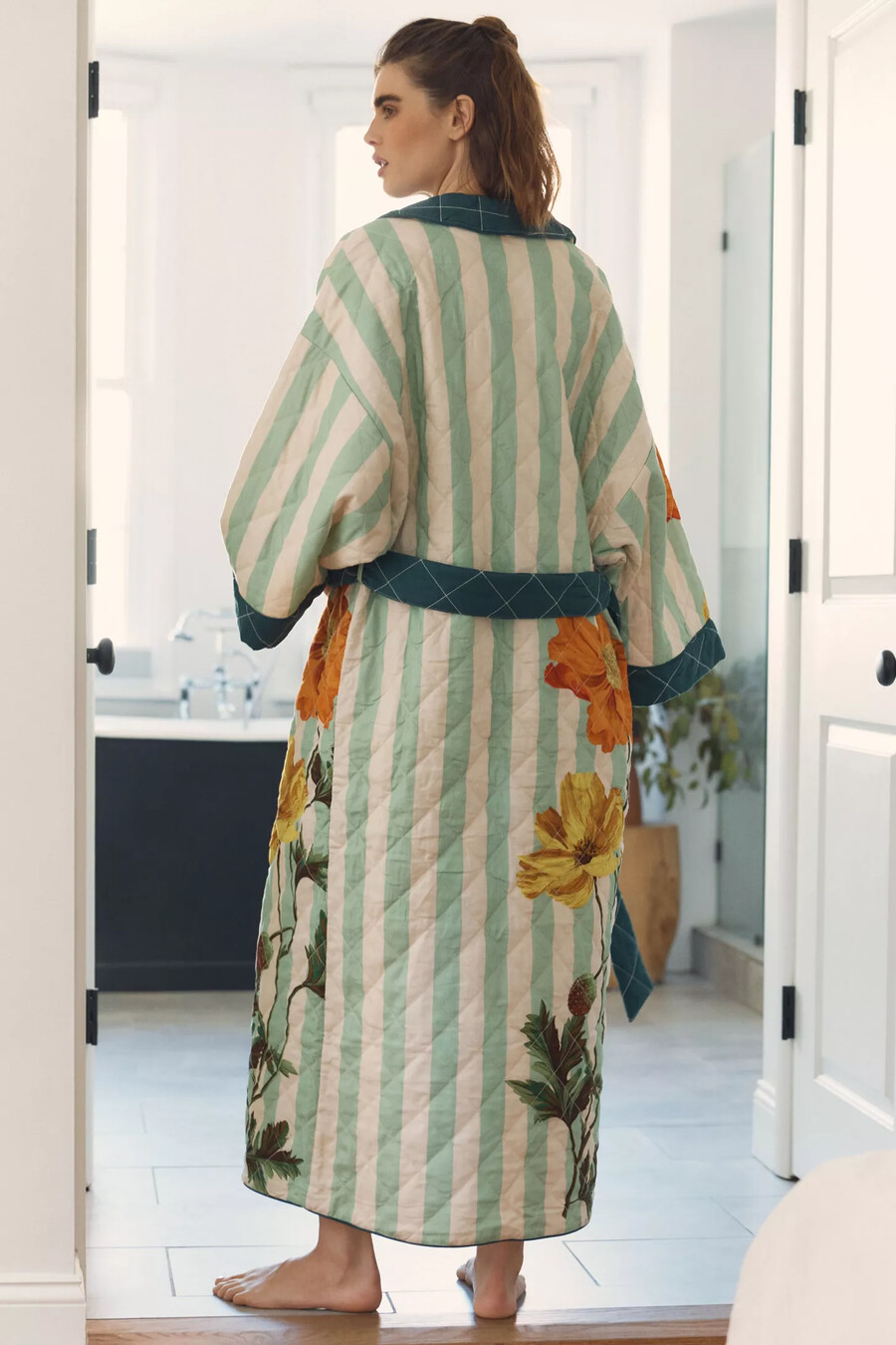 nay bellamy x lyrebird gesteppter flanellbademantel mit print