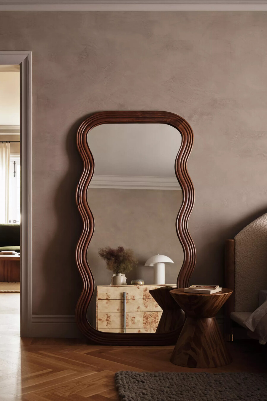 frances mango wood wiggle frame mirror