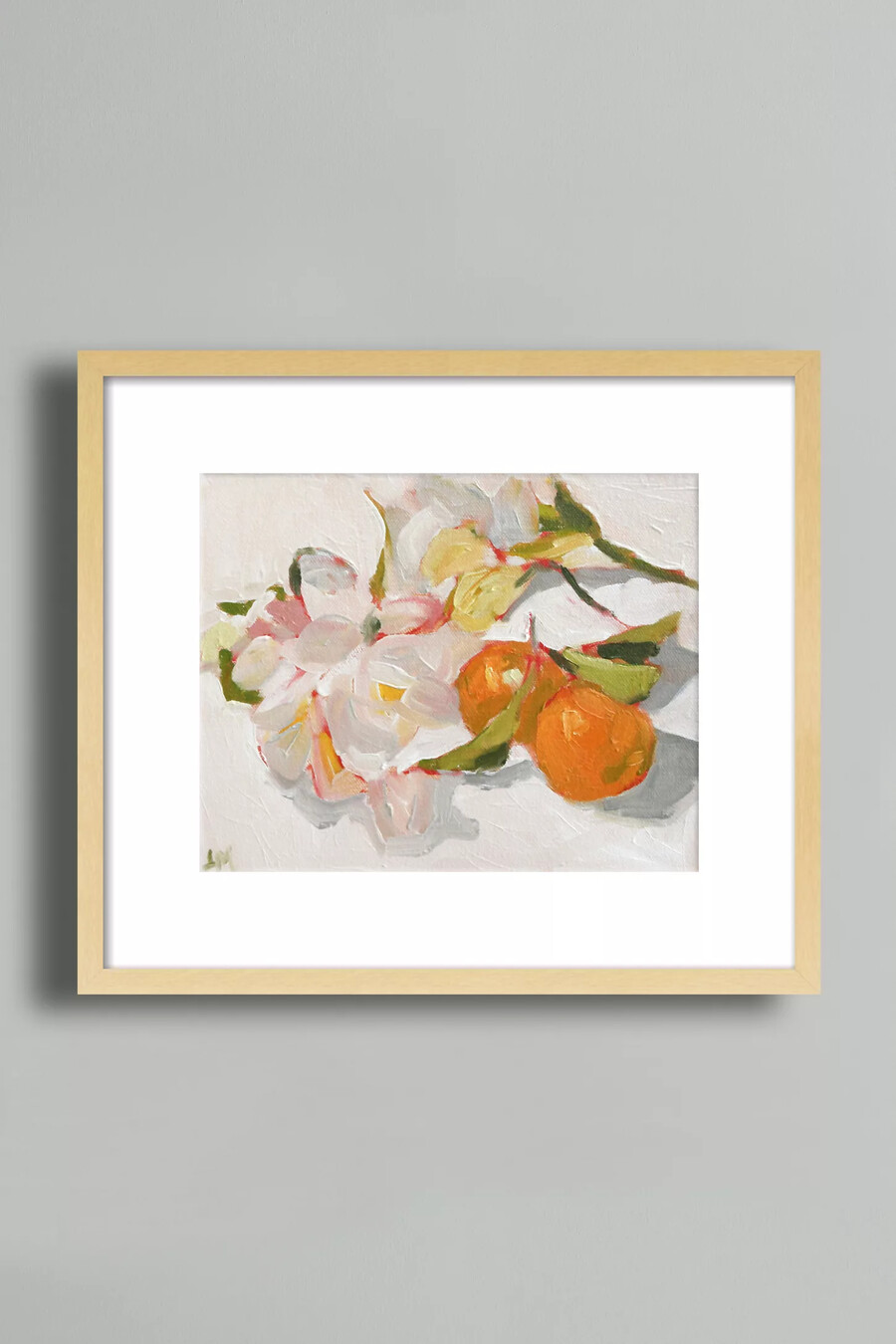 wandkunst mit kumquats und freesien