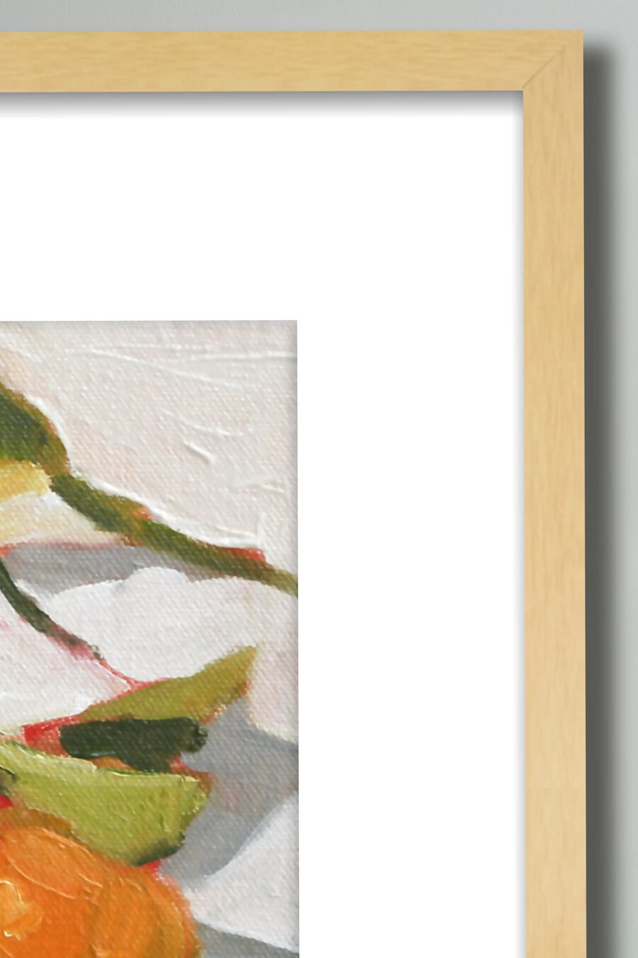 wandkunst mit kumquats und freesien