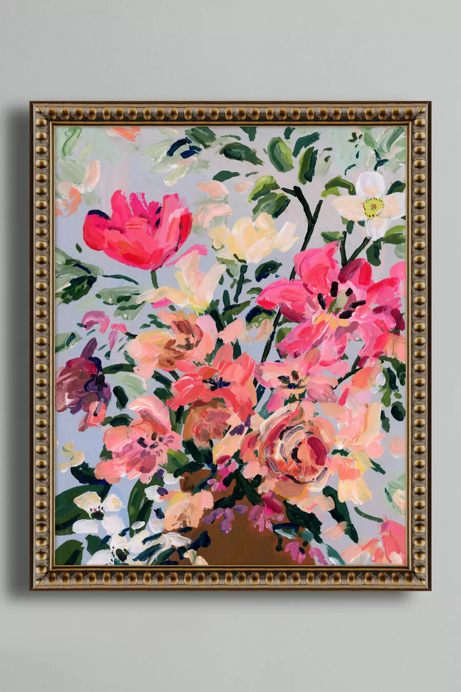 wandbild „rosa blumen in terrakottavase von kt smail