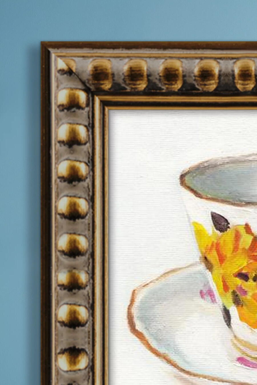 wandbild mit teetasse und untertasse