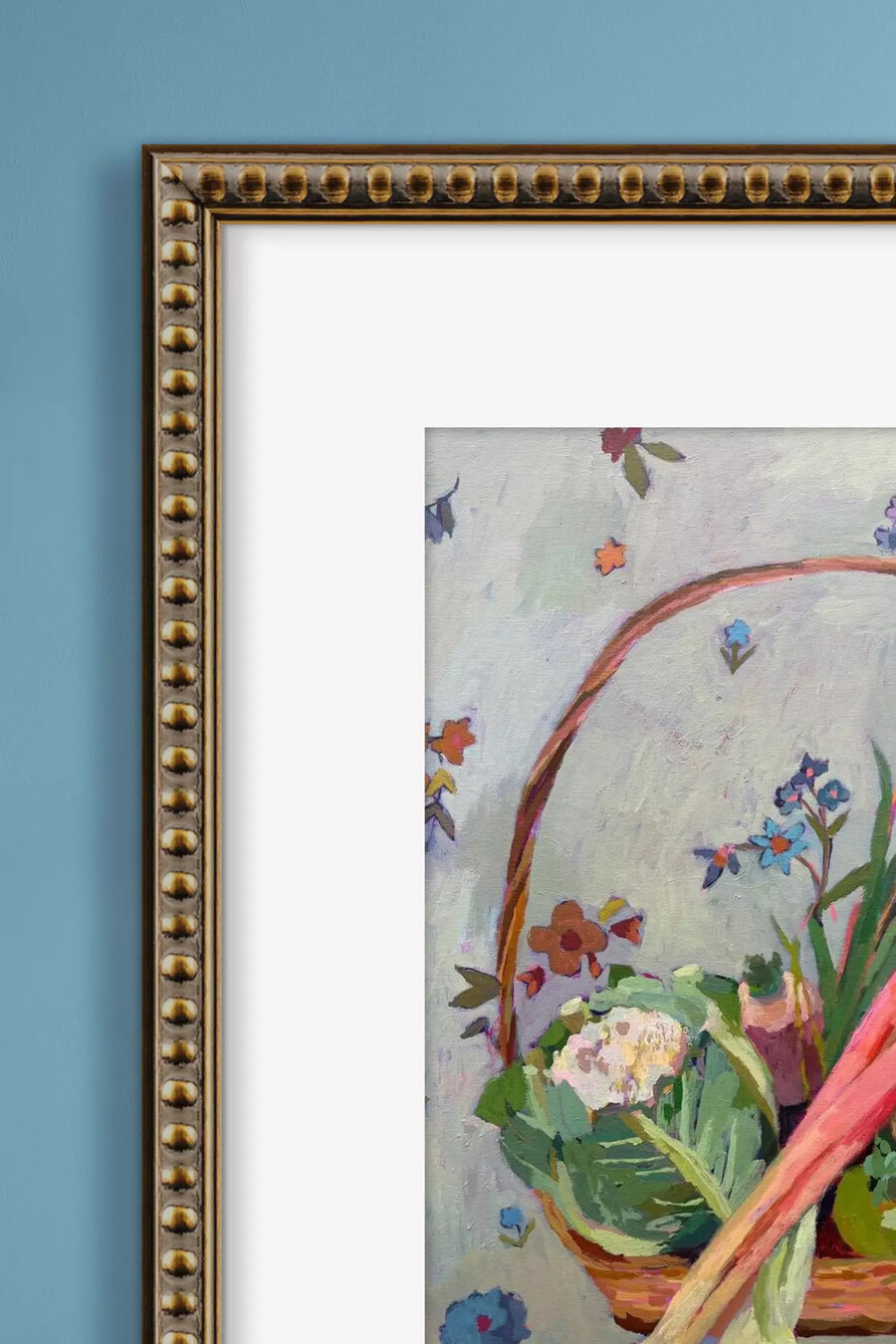 gerahmtes wandbild mit wintergemüse und rhabarber