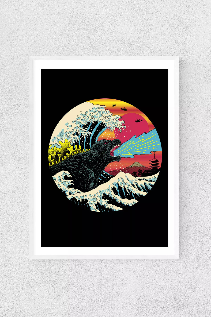 retro wave kaiju wandkunst
