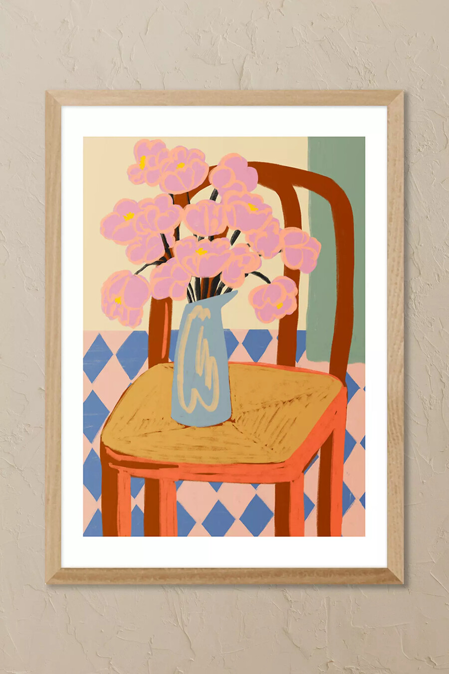 east end prints blumen auf einem stuhl gerahmtes wandbild