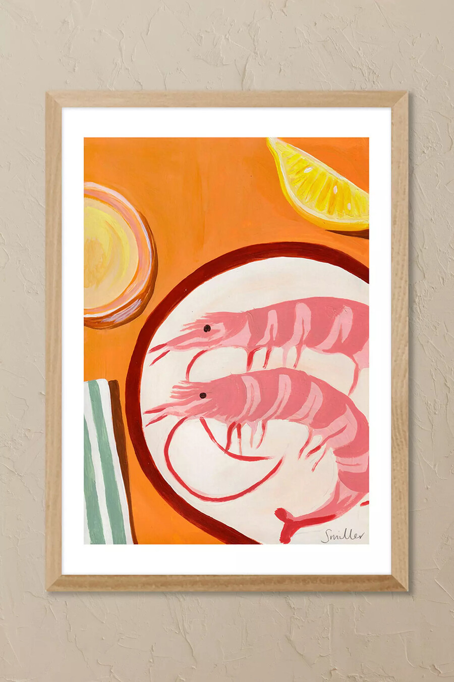 east end prints – gerahmtes wandbild „riesengarnelen und vinho verde