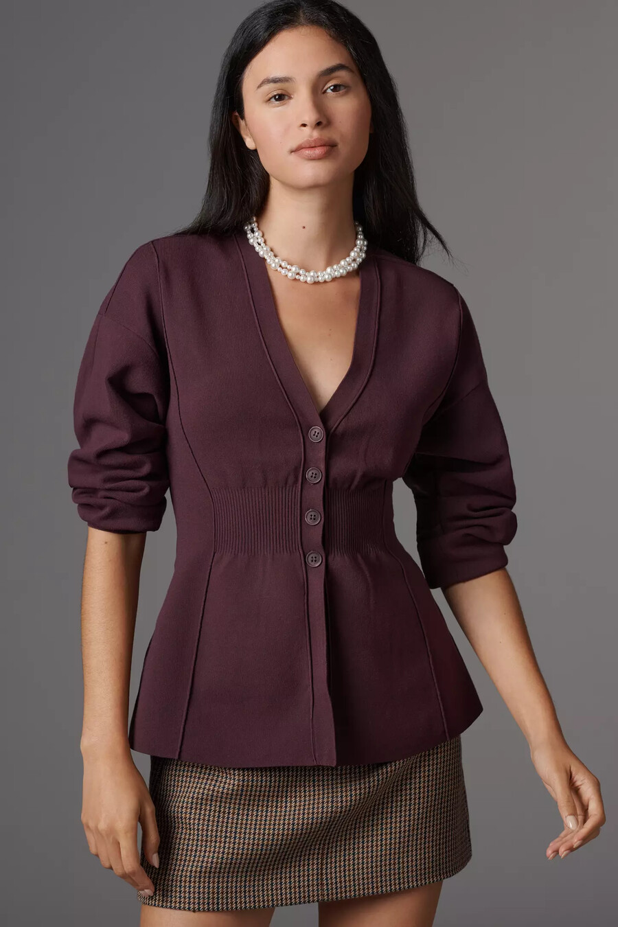 maeve strickjacke mit puffärmeln und taillenbund