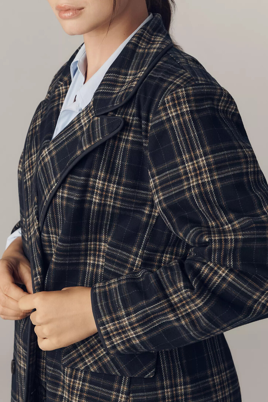 avec les filles zweireihiger karierter strickblazer