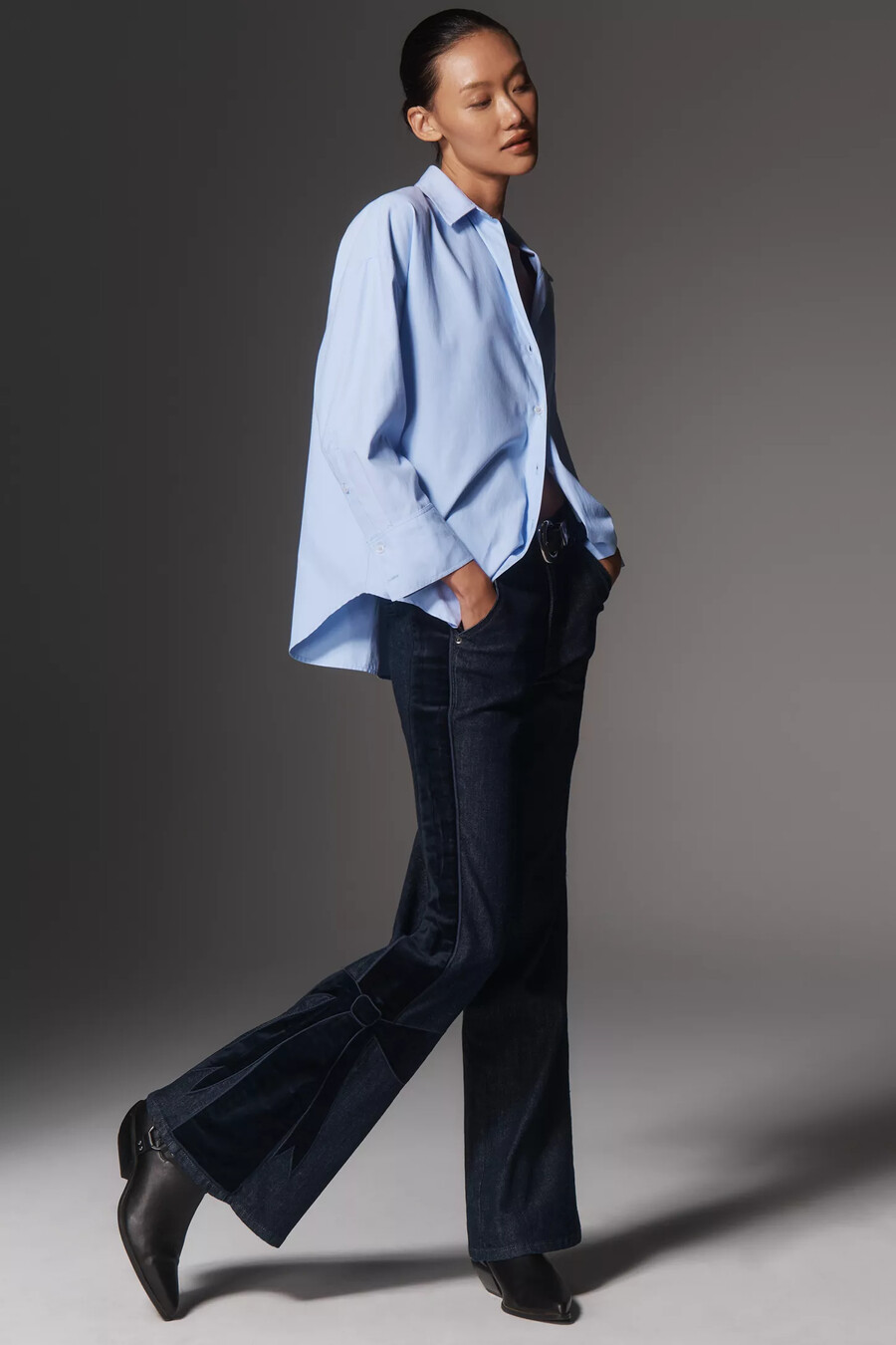 maeve bow peep high-rise flare jeans