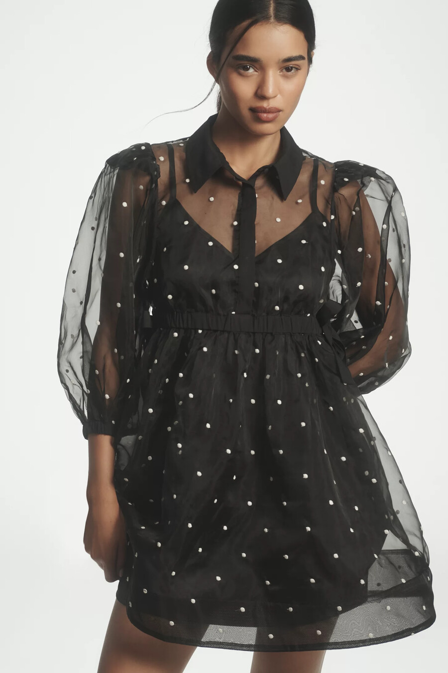 maeve transparentes babydoll-minikleid mit kragen