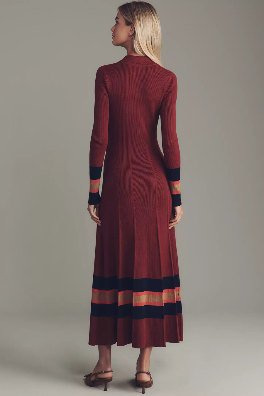 maeve faltenkleid mit langen Ärmeln midi-länge strickkleid