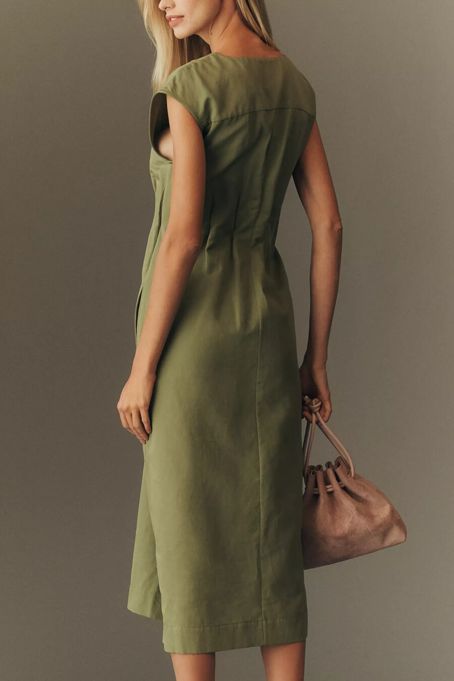 maeve midikleid aus leinenmischung mit kurzen Ärmeln und taillierter silhouette