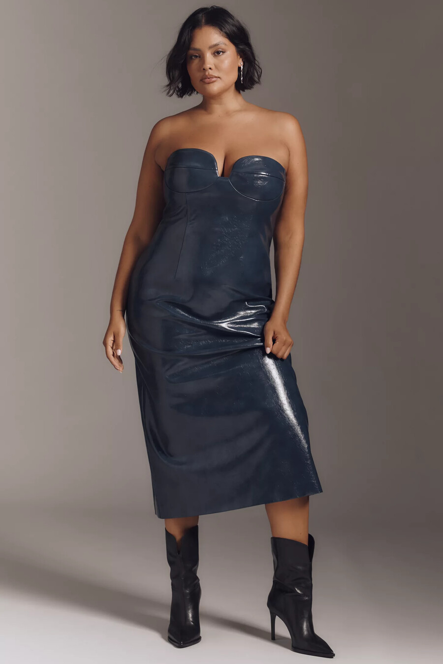 mare mare trägerloses schmal geschnittenes midikleid aus kunstleder