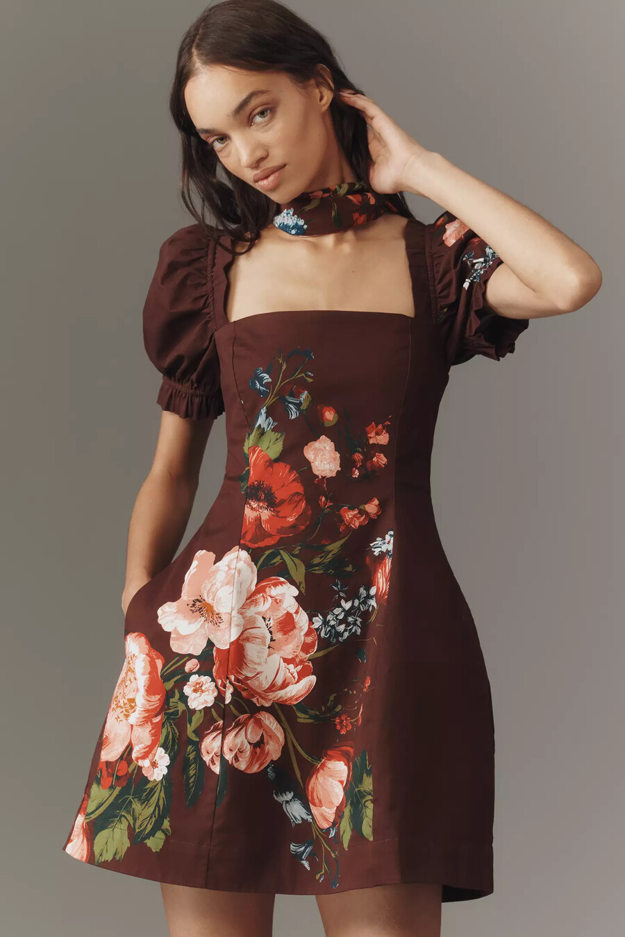 maeve minikleid mit puffärmeln eckigem ausschnitt und blumenmuster