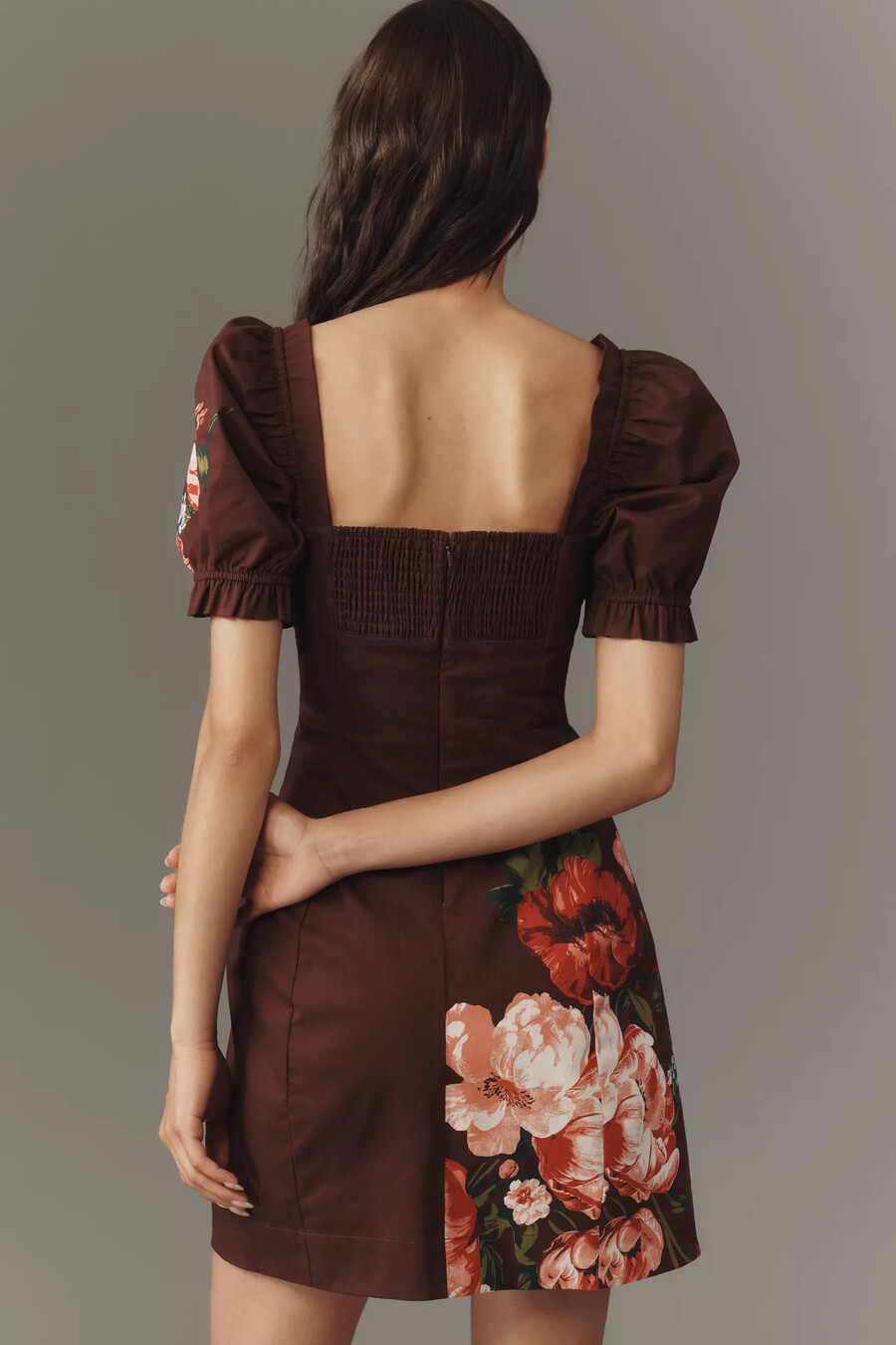 maeve minikleid mit puffärmeln eckigem ausschnitt und blumenmuster
