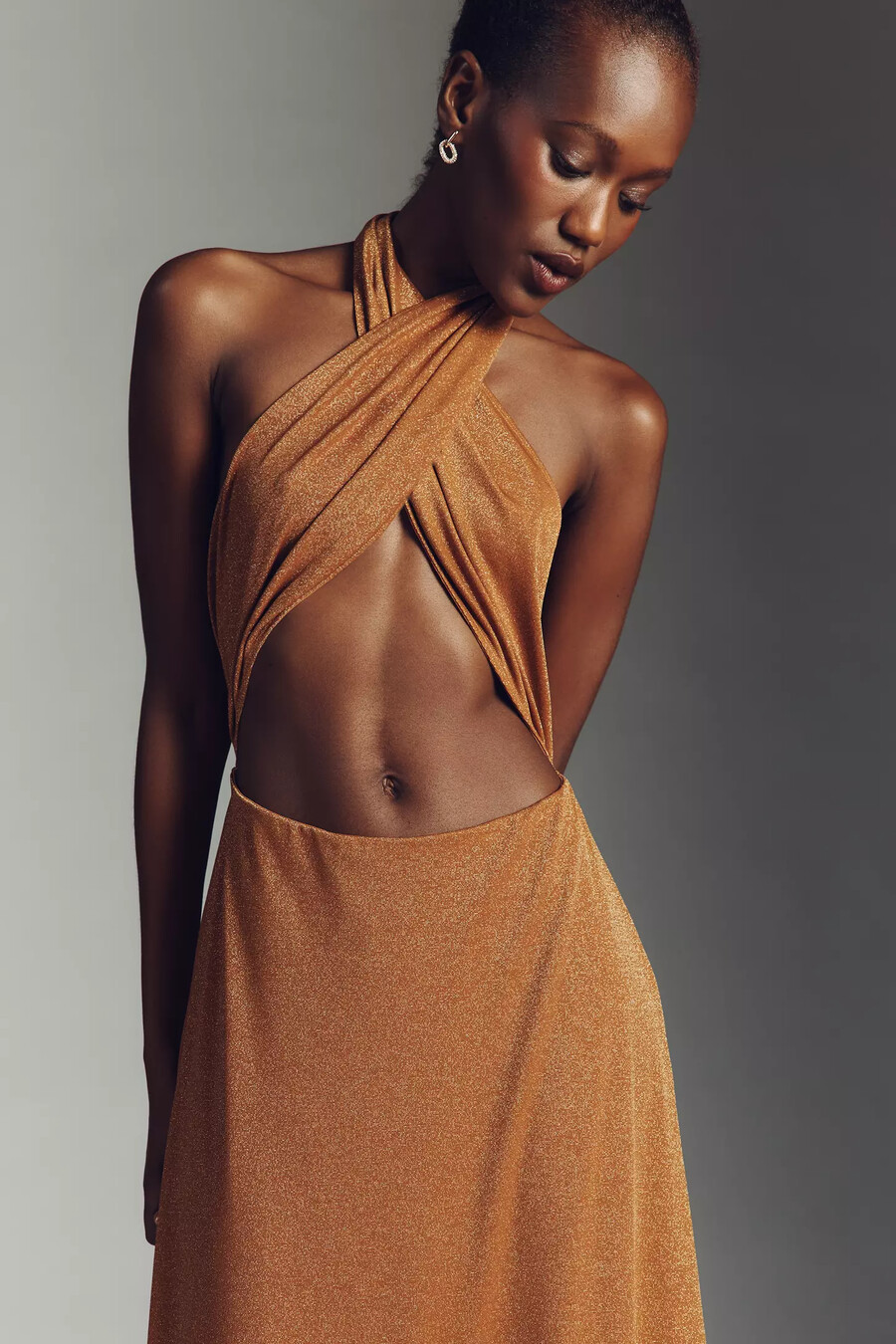 afrm kendrick sparkle halter-maxikleid mit gekreuztem vorderteil