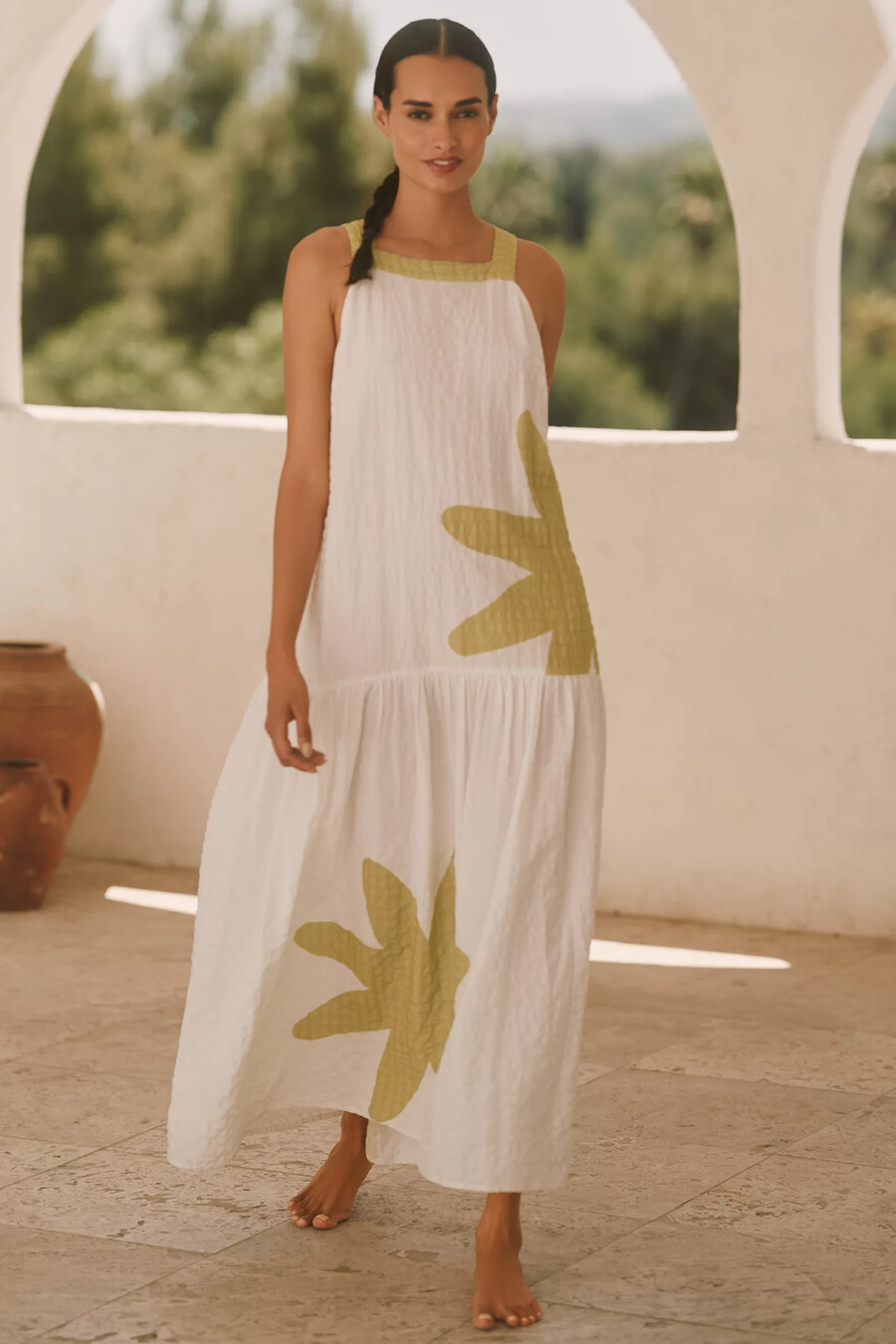 Ärmelloses midikleid „celandine mit eckigem ausschnitt und tiefer taille