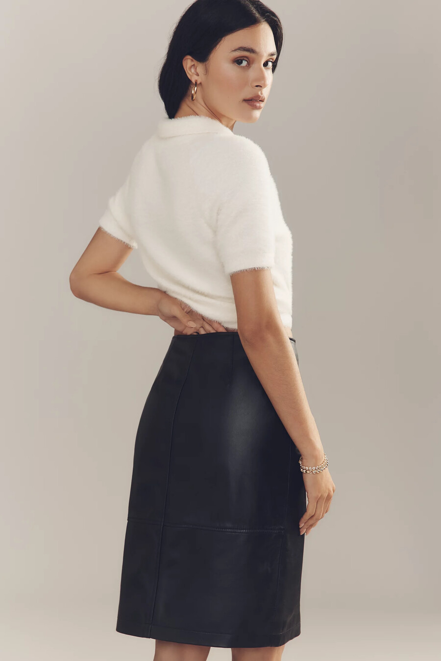 maeve lederrock mit schnalle seitenschlitz und knielänge