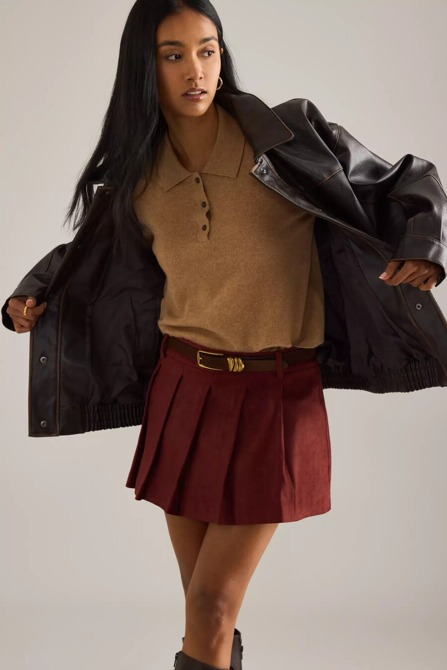maeve plissierter mini-skort aus wildlederimitat