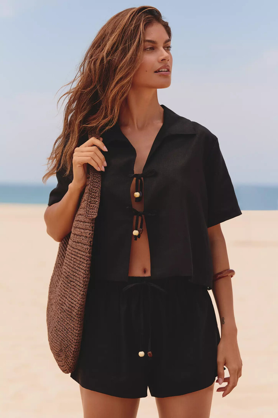 seafolly palermo crop-top mit bindeband vorne