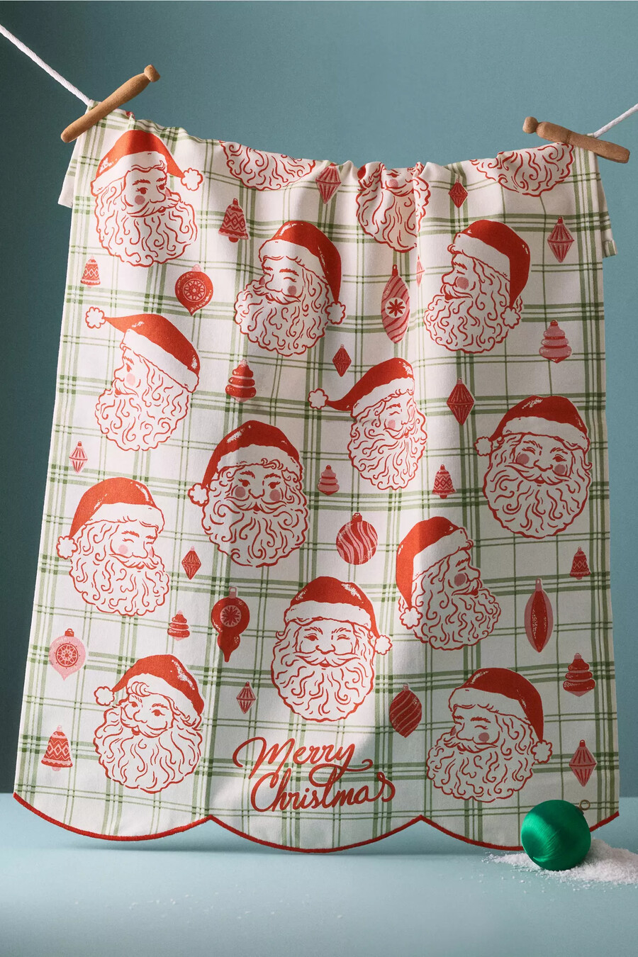 geschirrtuch mit weihnachtsmann-motiv im vintage-stil aus tartan