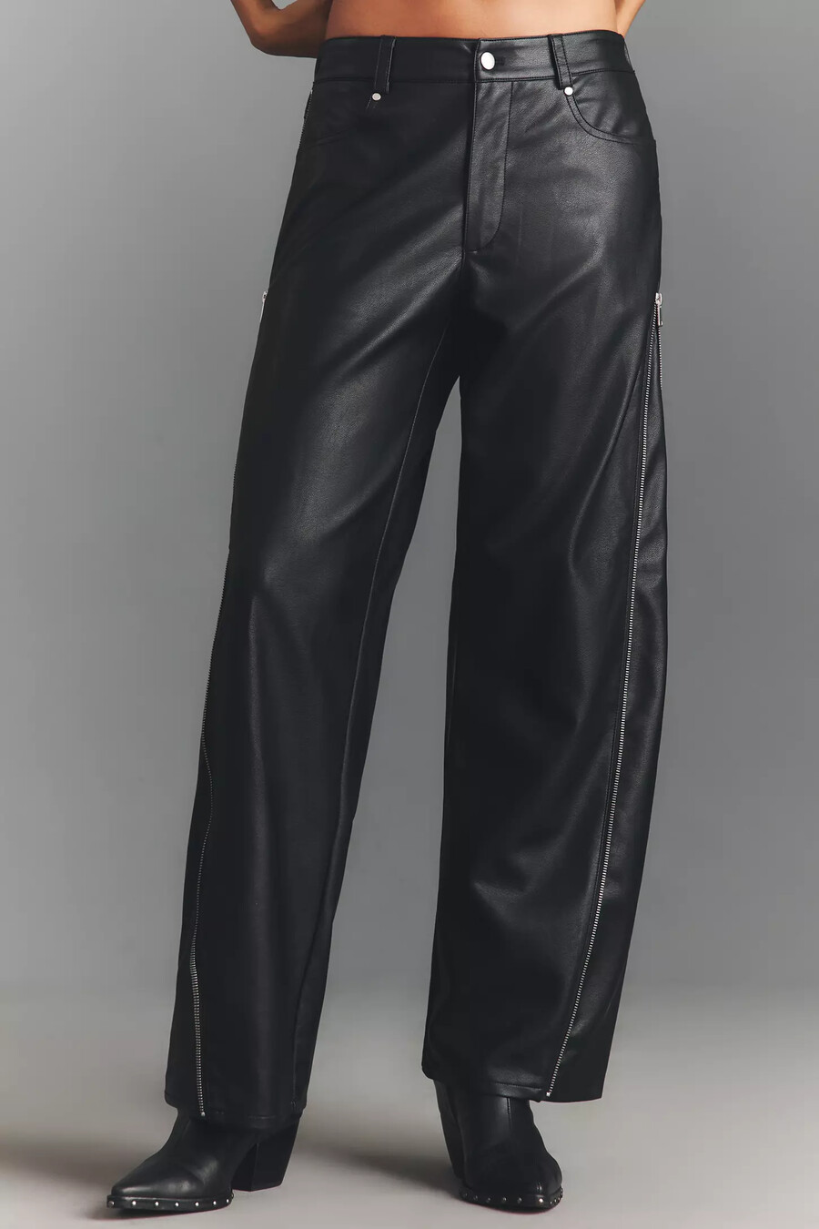 baggy-lederhose mit reißverschluss von anthropologie