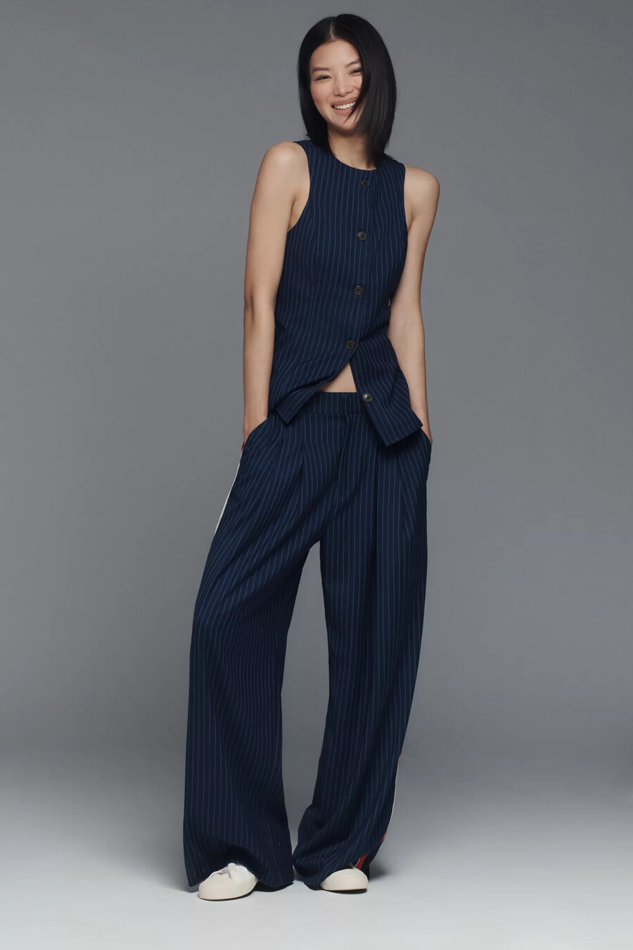die avery plissee-hose mit weitem bein von maeve nadelstreifen-edition