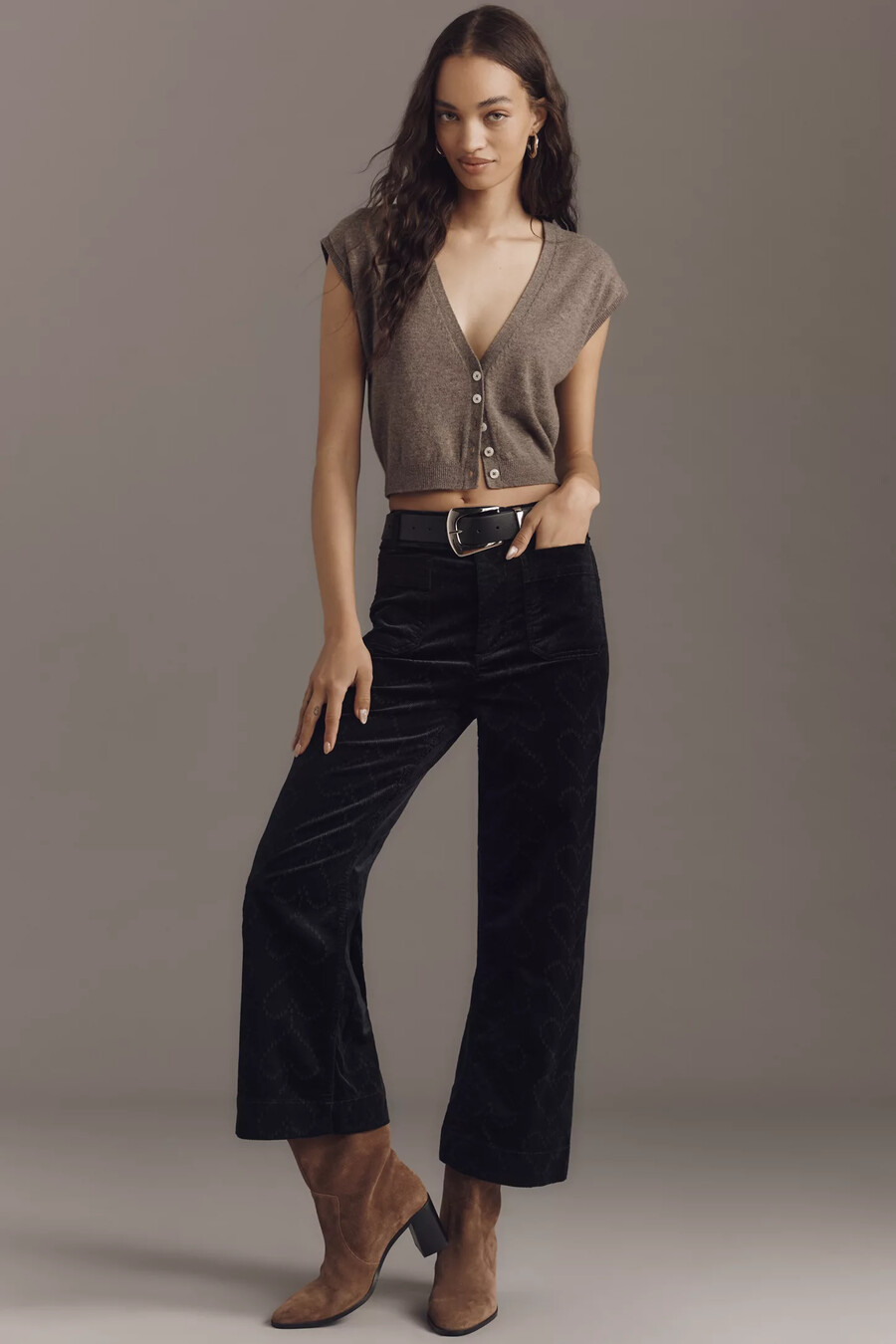 die colette crop cordhose mit herzchenmuster von maeve