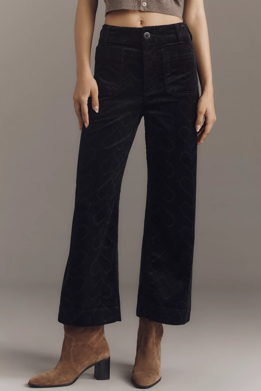 die colette crop cordhose mit herzchenmuster von maeve