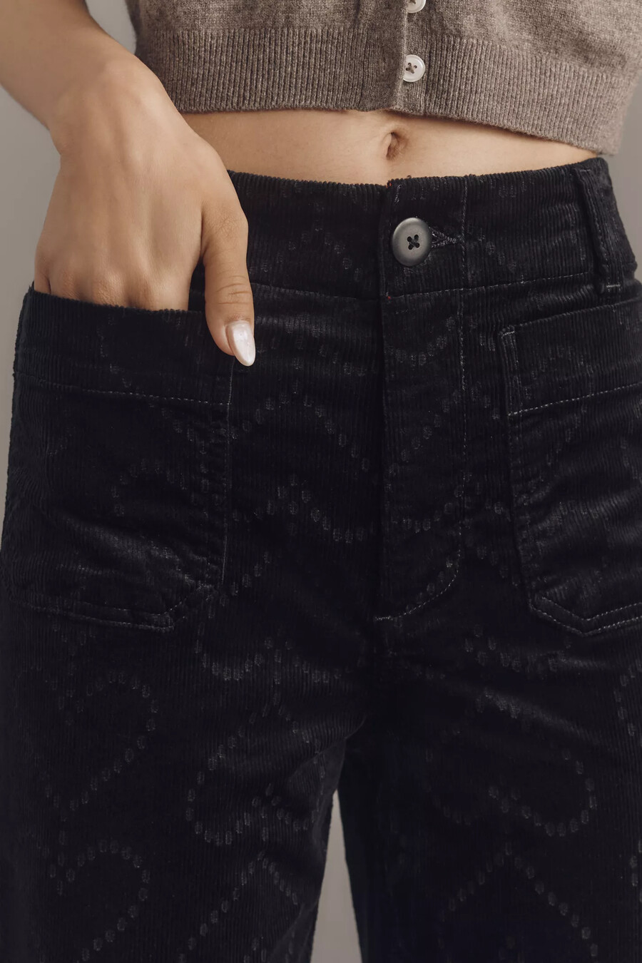 die colette crop cordhose mit herzchenmuster von maeve