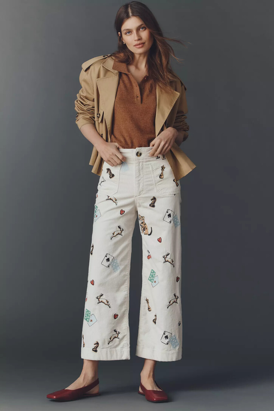 die colette crop cordhose mit print und weitem bein