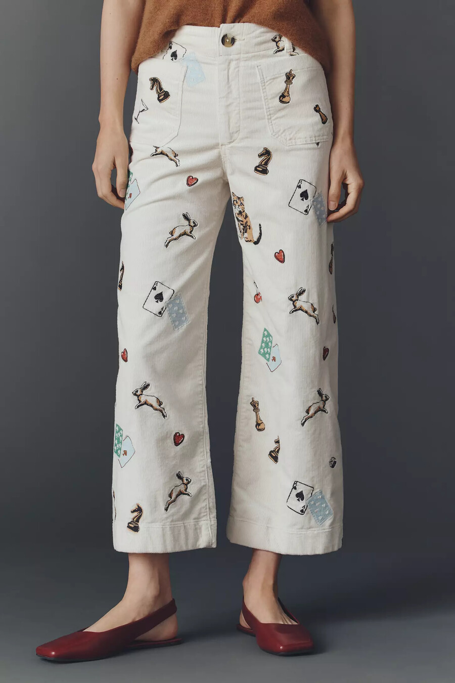 die colette crop cordhose mit print und weitem bein