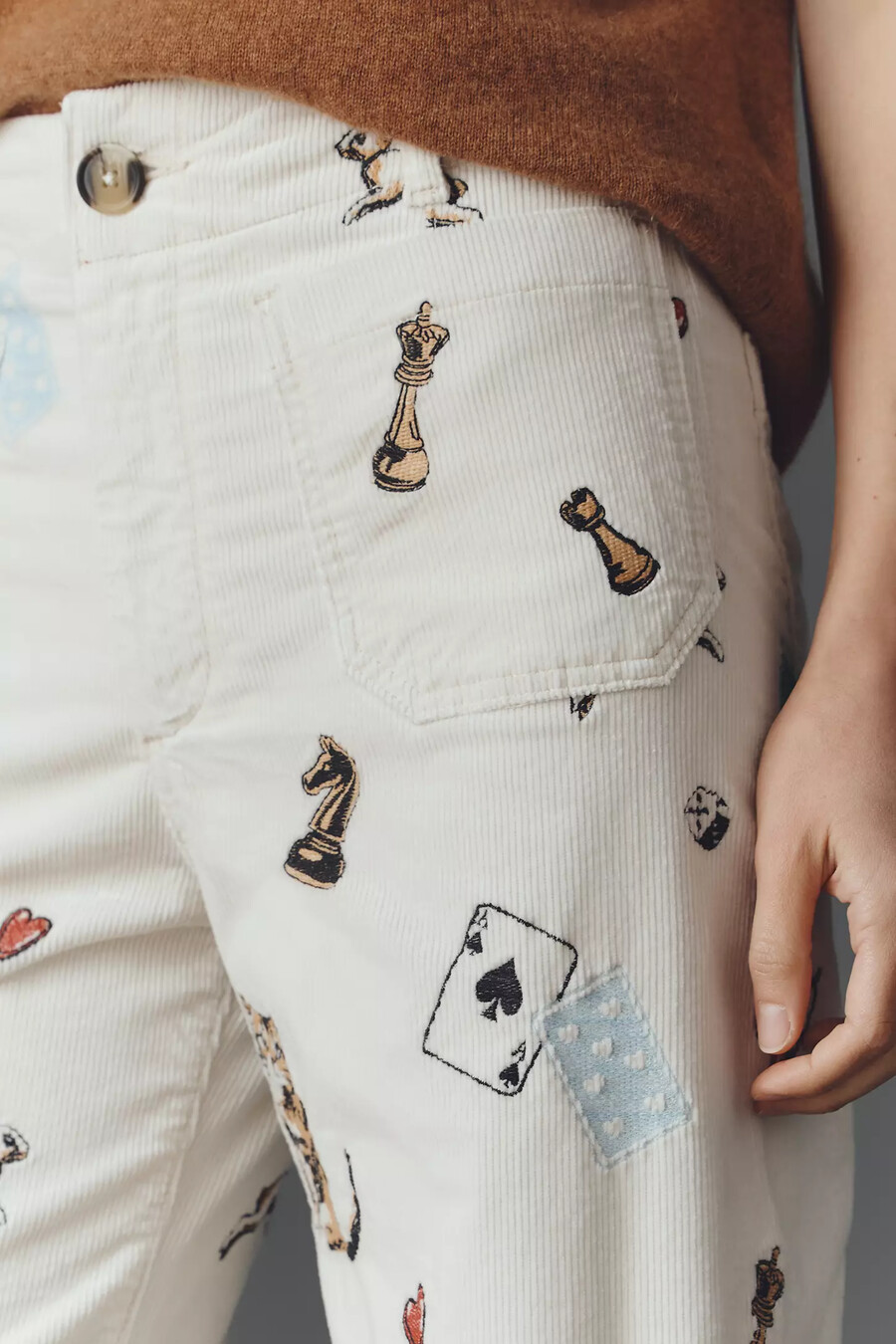die colette crop cordhose mit print und weitem bein