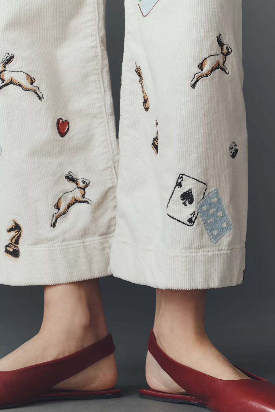 die colette crop cordhose mit print und weitem bein