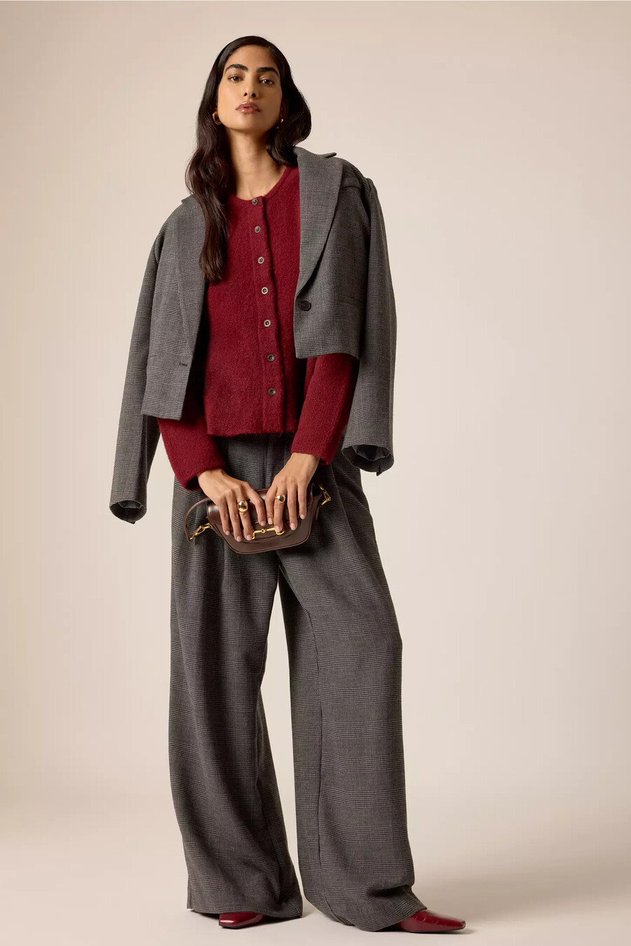 die avery houndstooth plissee-hose mit weitem bein von maeve