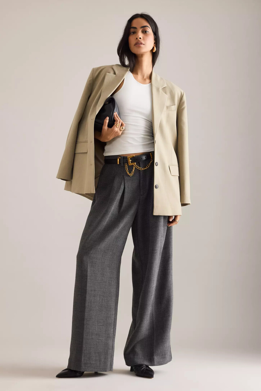 die avery houndstooth plissee-hose mit weitem bein von maeve