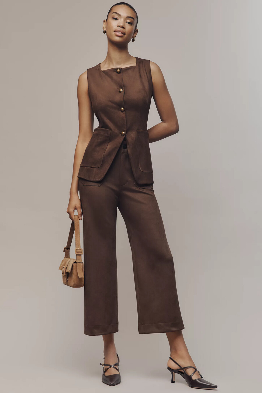 die colette crop faux-suede high-rise wide-leg trousers von maeve