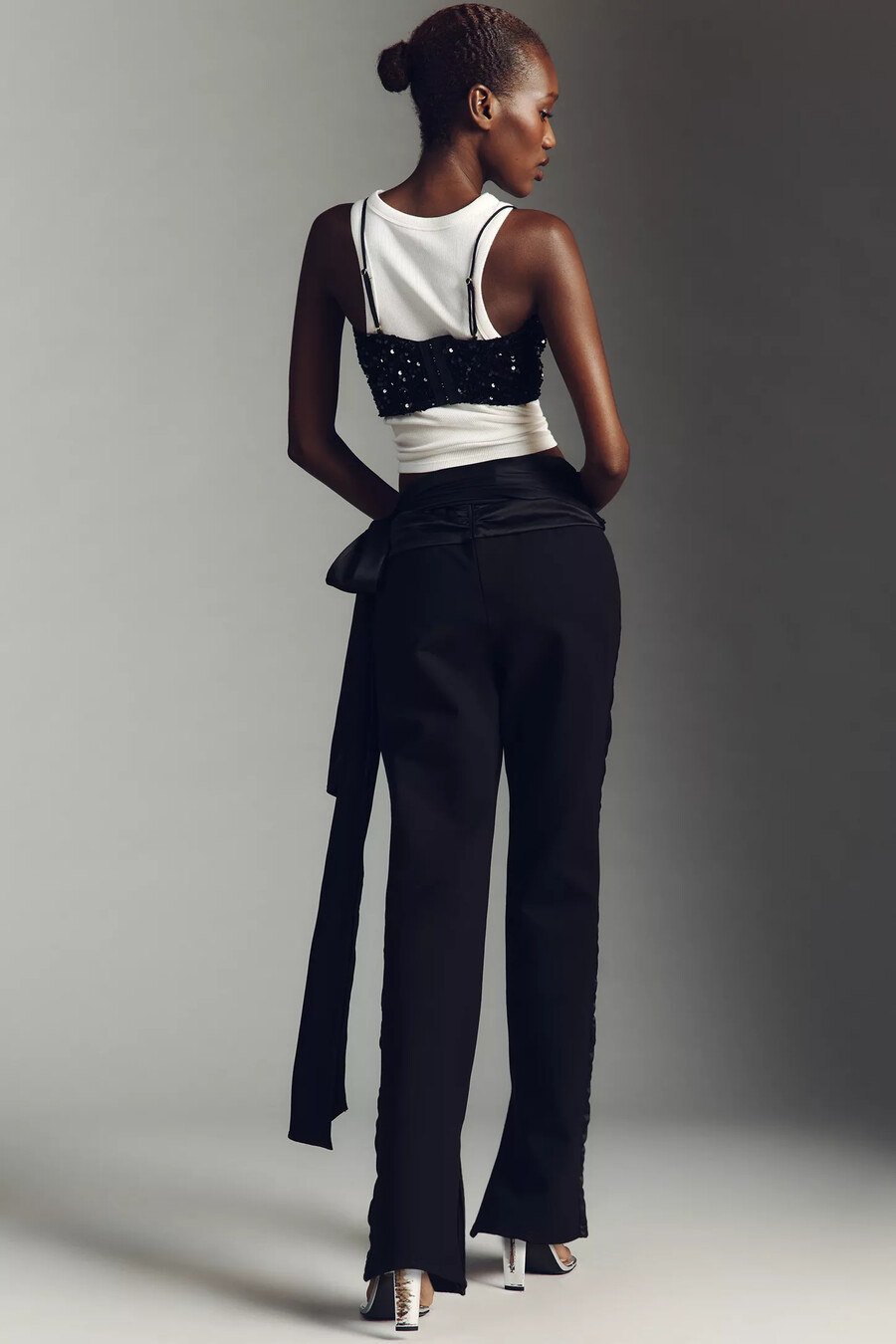 von anthropologie smoking-gürtelhose mit schleife schmal geschnitten