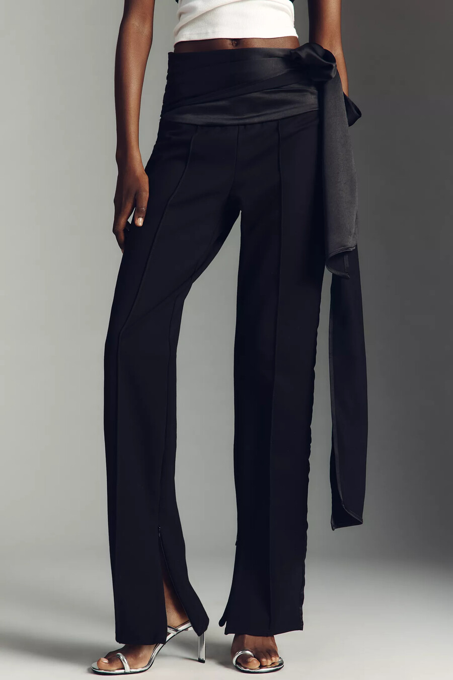 von anthropologie smoking-gürtelhose mit schleife schmal geschnitten
