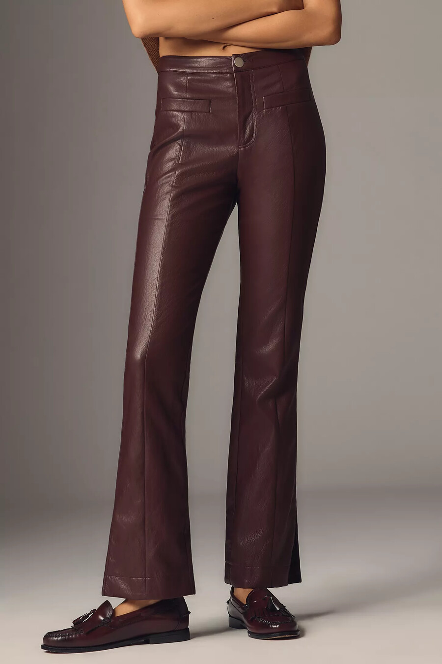siempre kunstleder-hosen mit hohem bund und ausgestelltem bein